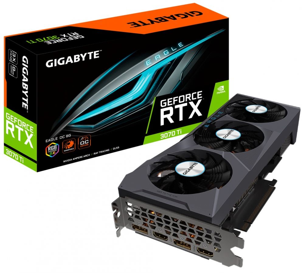 Видеокарта GeForce RTX 3070 Ti, Gigabyte, EAGLE OC, 8Gb GDDR6X, 256-bit, 2xHDMI/2xDP, 1800/19000 MHz, 2x8-pin (GV-N307TEAGLE OC-8GD) в Україні