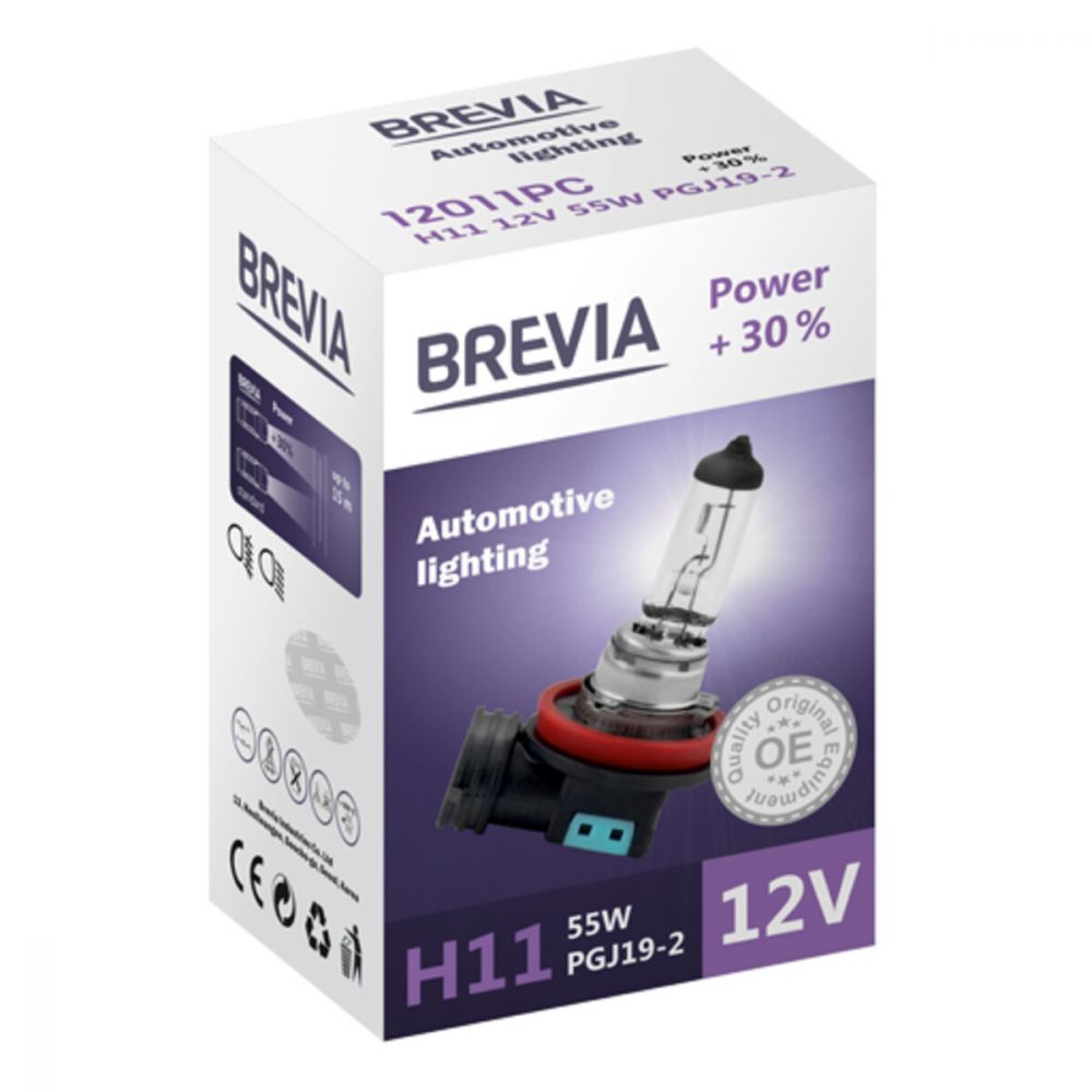 Галогеновая лампа Brevia H11 12V 55W PGJ19-2 Power +30% CP 12011PC в Україні