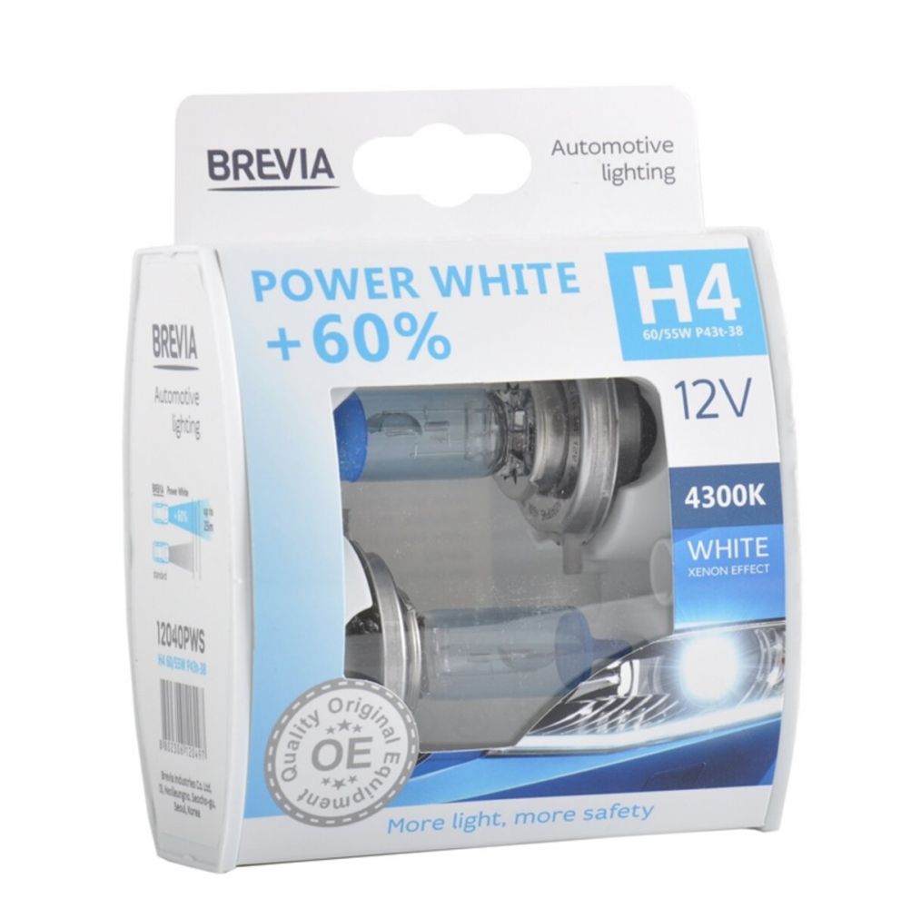 Галогеновая лампа Brevia H4 12V 60/55W P43t Power White +60% 4300K S2 12040PWS в Україні
