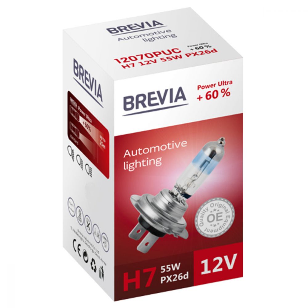Галогеновая лампа Brevia H7 12V 55W PX26d Power Ultra +60% CP 12070PUC в Україні