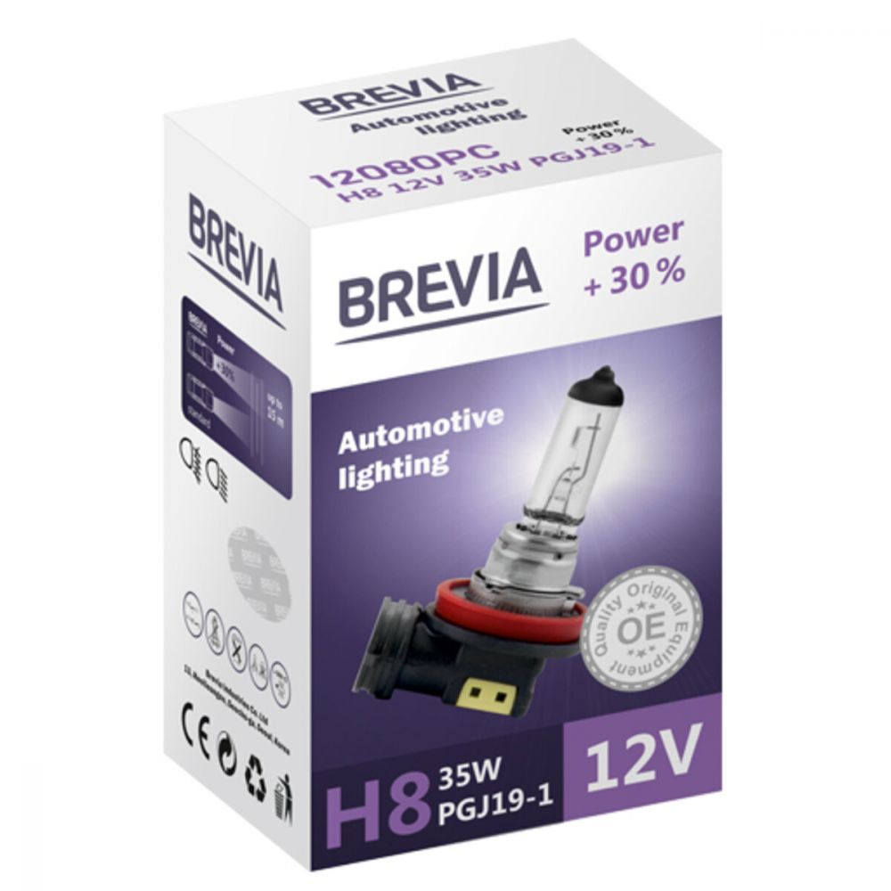 Галогеновая лампа Brevia H8 12V 35W PGJ19-1 Power +30% CP 12080PC в Україні