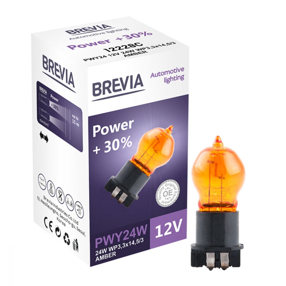 Галогеновая лампа Brevia PWY24W 12V 24W WP3,3x14,5/4 AMBER Power +30% CP 12228C в Україні