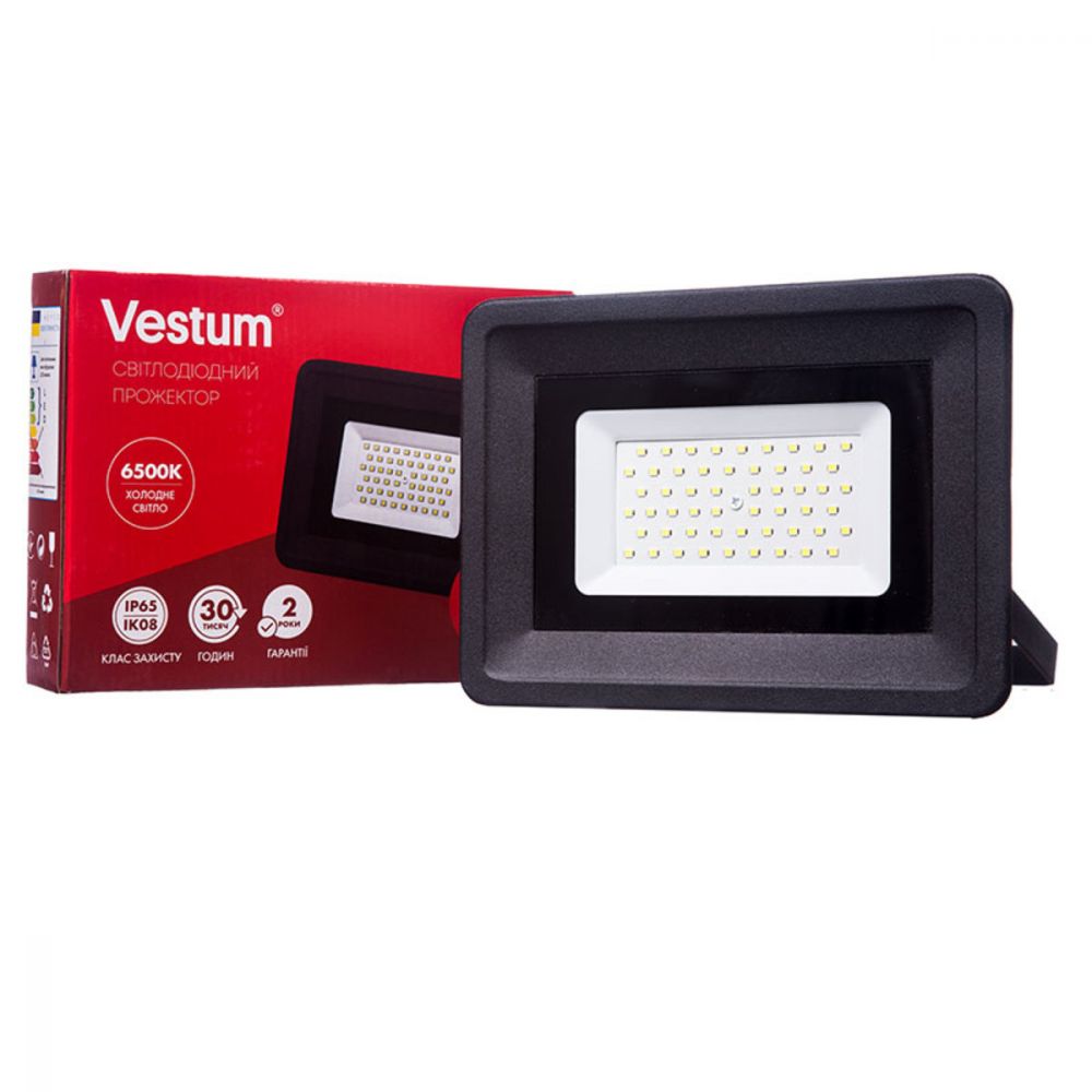 Світлодіодний прожектор Vestum 50W 4300Лм 6500K 185-265V IP65 1-VS-3004 в Україні