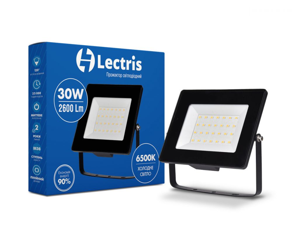 Світлодіодний прожектор Lectris LED30W 2600Лм 6500K 185-265V IP65 1-LC-3003 в Україні