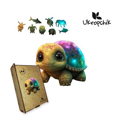 Пазл Ukropchik дерев`яний Зіркова Черепаха А4 в коробці з набором-рамкою (Starry Turtle A4) в Україні