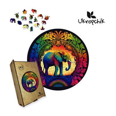 Пазл Ukropchik дерев`яний Слон Мандала А3 в коробці з набором-рамкою (Elephant Mandala A3) в Україні