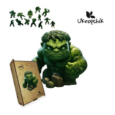 Пазл Ukropchik дерев`яний Супергерой Халк А4 в коробці з набором-рамкою (Hulk Superhero A4) в Україні