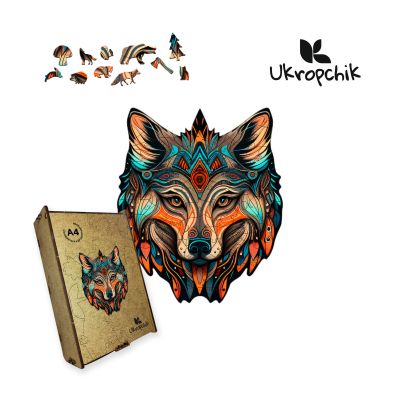 Пазл Ukropchik дерев`яний Племенний Вовк А4 в коробці з набором-рамкою (Tribal Wolf A4) в Україні