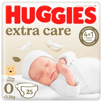 Підгузки Huggies Extra Care 0 (< 3,5 кг) 25шт (5029053548647) в Україні