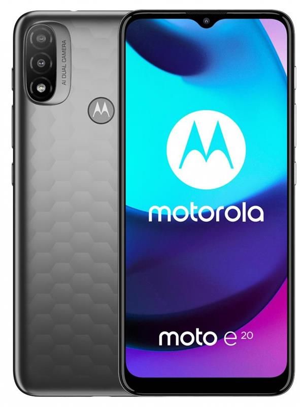 Смартфон Motorola Moto E20 2/32GB Dual Sim Graphite Gray (TKOMOTSZA0096)_; 6.5" (1600х720) IPS / Unisoc T606 / ОЗУ 2 ГБ / 32 ГБ встроенной + microSD до 256 ГБ / камера 13+2 Мп + 5 Мп / 4G (LTE) / Bluetooth, Wi-Fi / GPS, A-GPS / ОС Android 11.0 / 164.8х75.5х8.5 мм, 184 г / 4000 мАч / серый в Україні